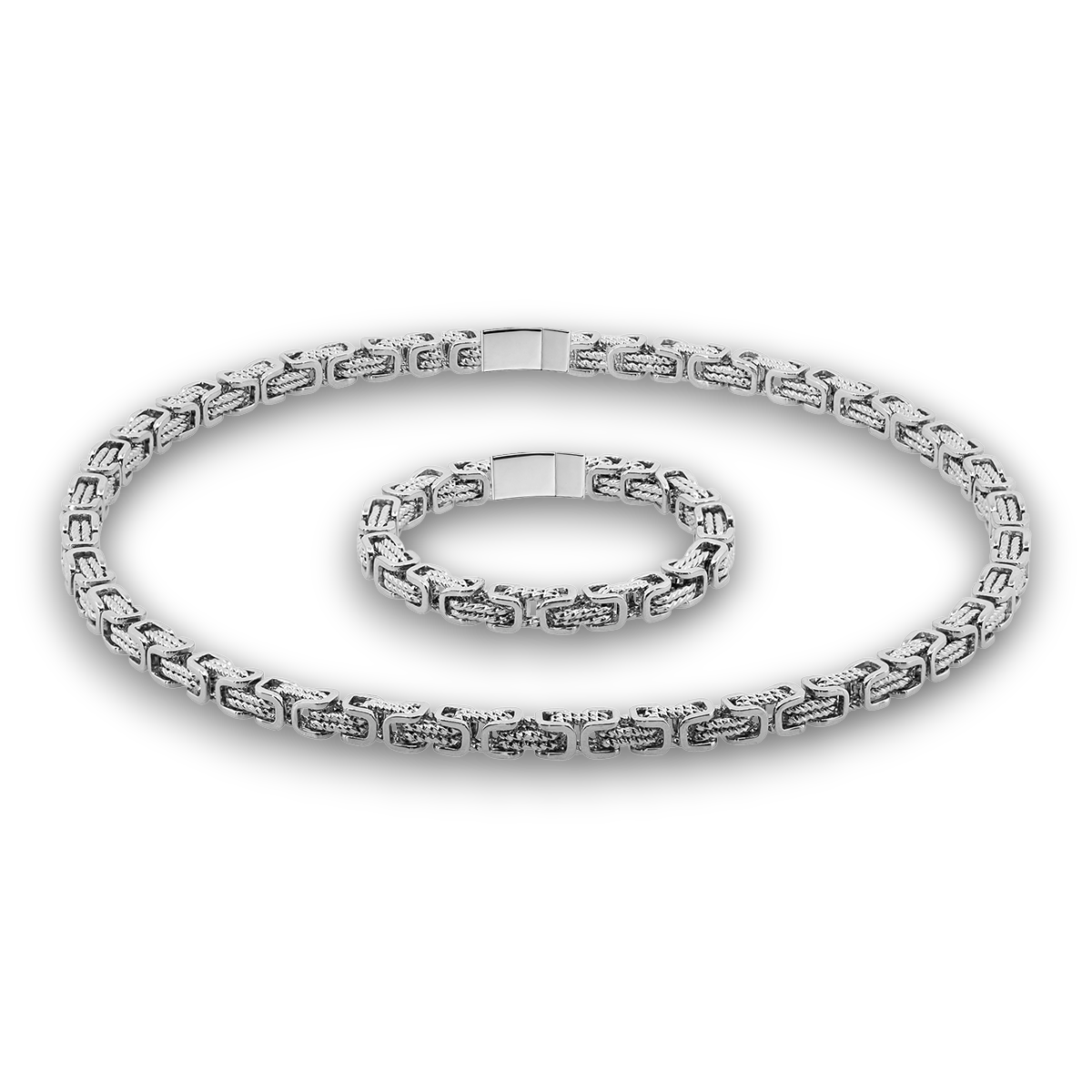 SMYKKESÆT TWIST BYZANTINE KONGEKÆDE 8MM BAJONET KASSELÅS HALSKÆDE OG ARMBÅND