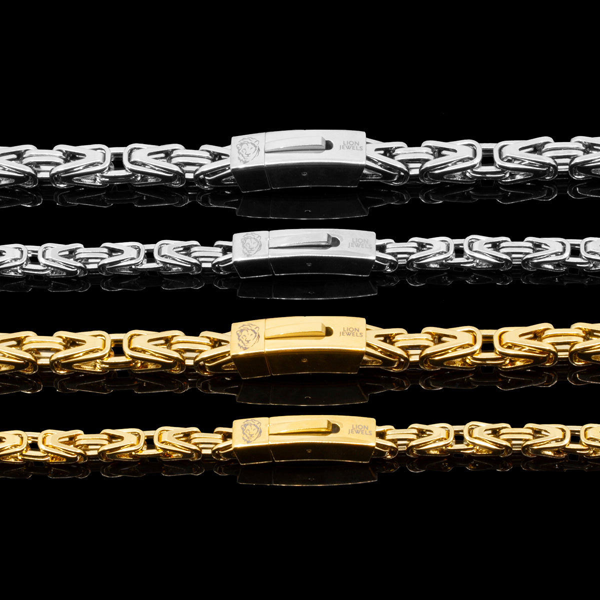 ARMBÅND PREMIUM KONGEKÆDE BYZANTINE 8MM BAJONET KASSELÅS