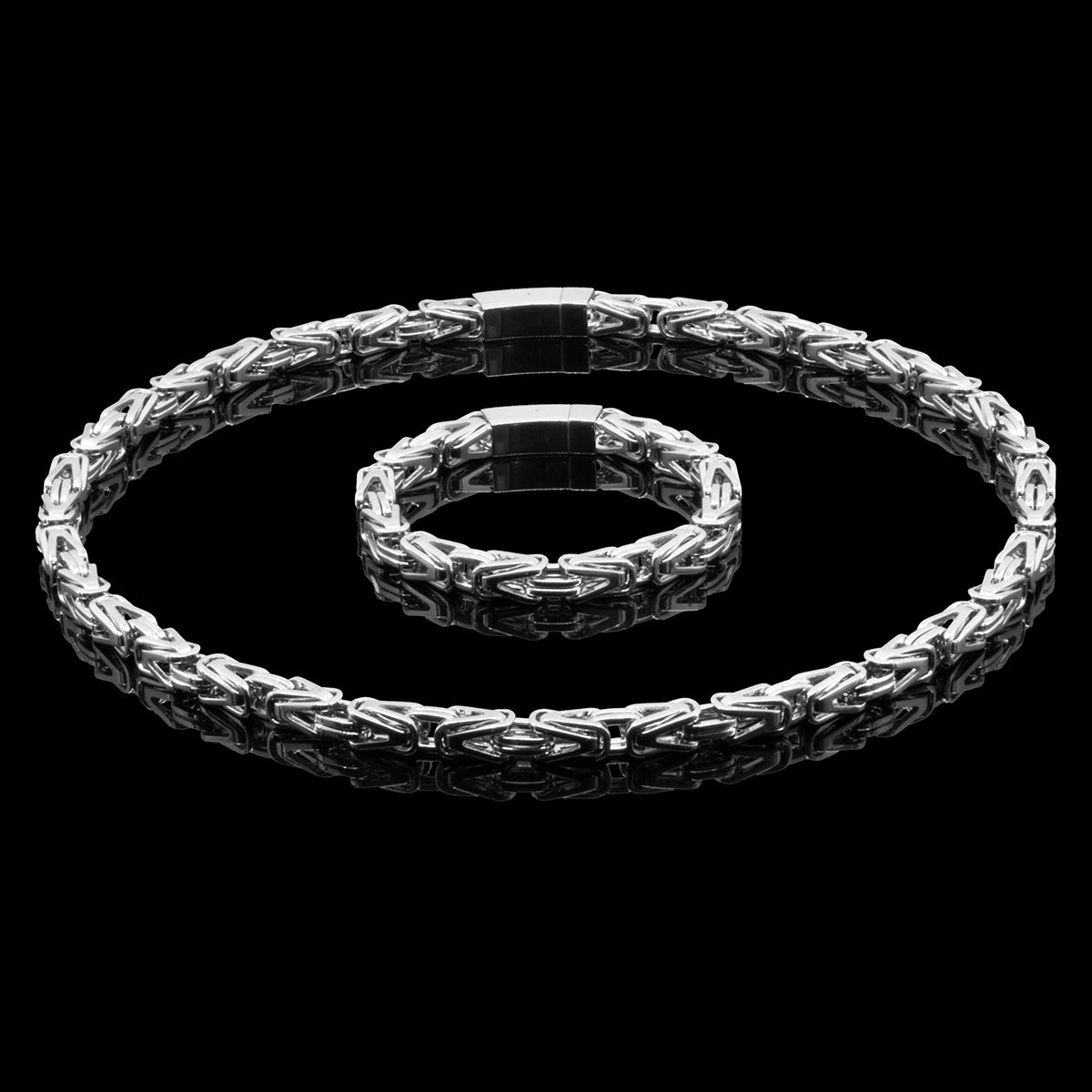 SMYKKESÆT PREMIUM BYZANTINE KONGEKÆDE 8MM BAJONET KASSELÅS HALSKÆDE OG ARMBÅND